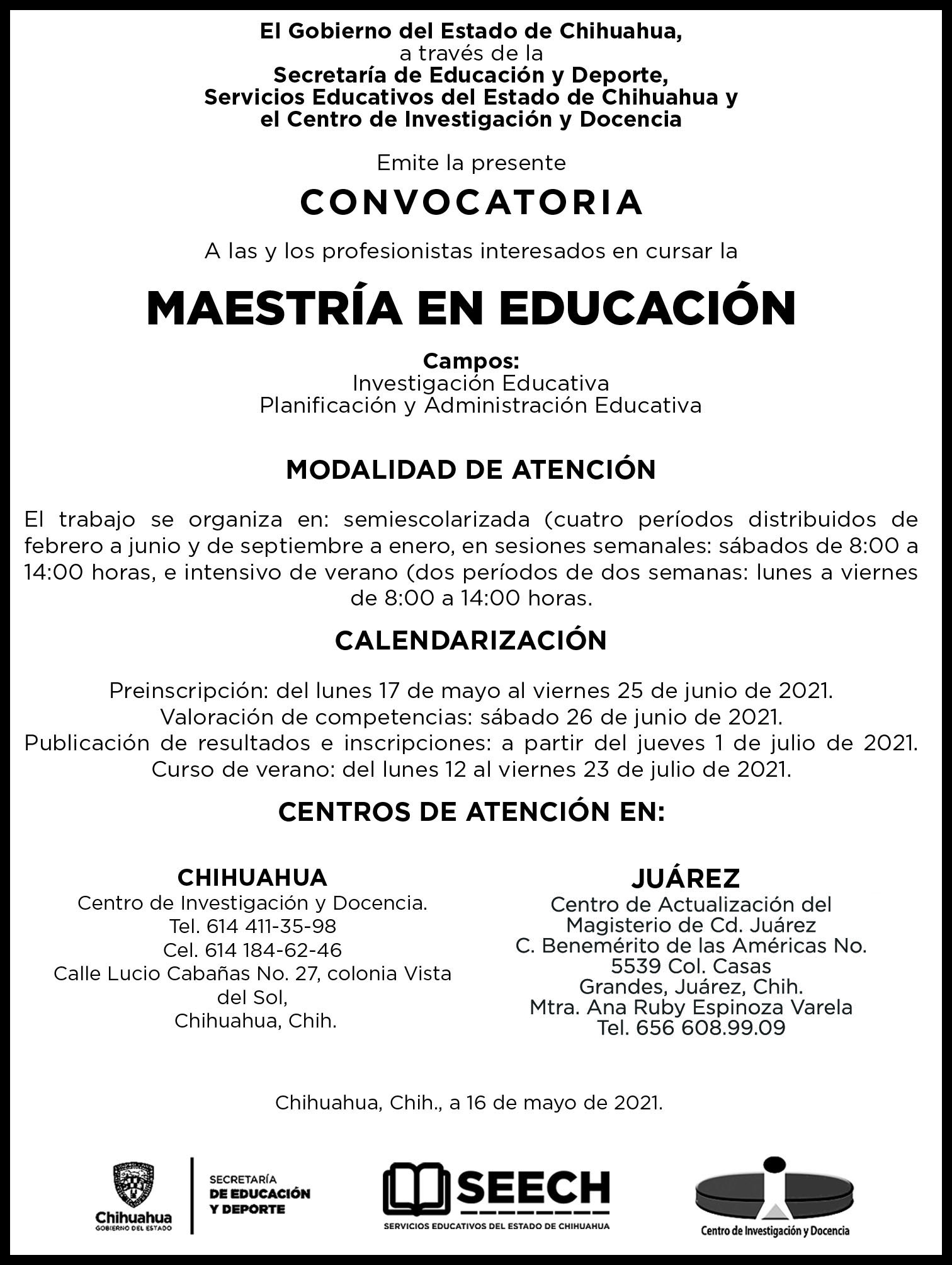 CONVOCATORIA MAESTRÍA EN EDUCACIÓN 